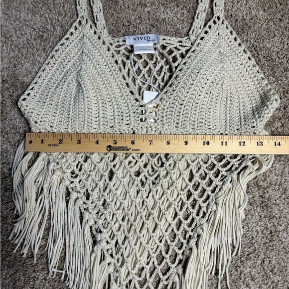 Vivid Cream Crochet Fringe Top, Boho, Western, Festival - Picture 11 of 12
